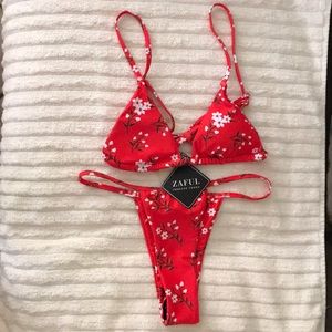 Zaful Red Floral Bikini